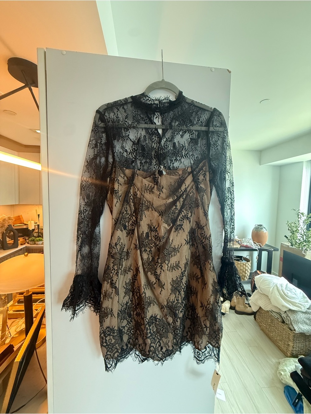 Reformation Teanna Black Lace Mini Dress with Nude Lining - Picture 2 of 6
